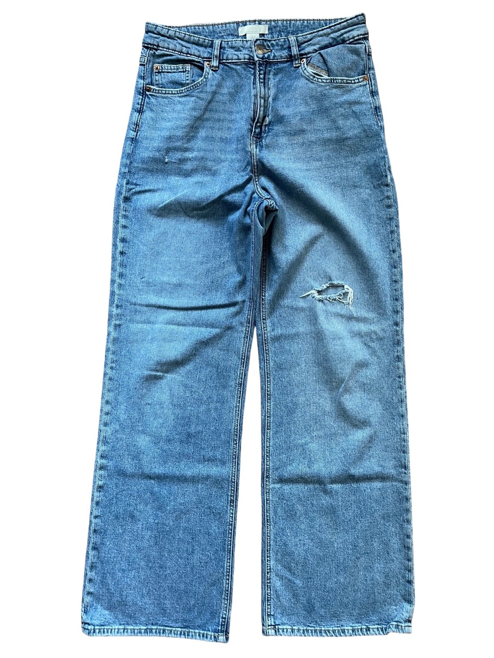 H&M Distressed High-Waisted Wide Leg Jeans